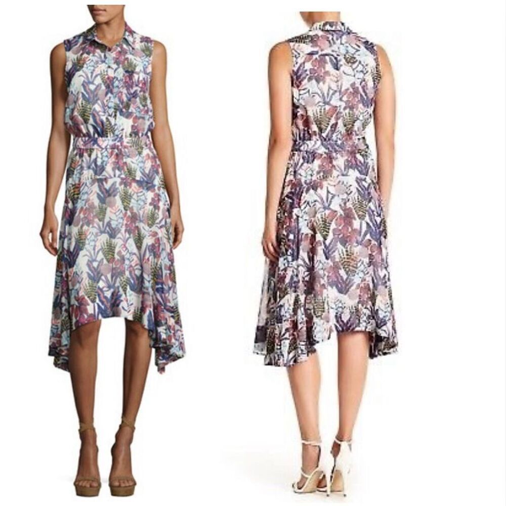Grey Jason Wu Women's Multicolor Floral Print Sleeveless Midi Dress Size 8